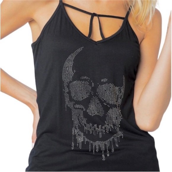 VOCAL embellished Skull strappy tank top L black - Picture 3 of 5